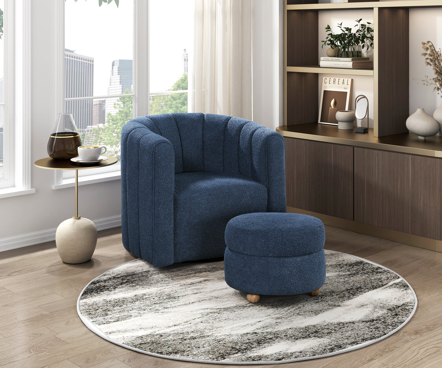 Homelegance Accent Chair Swivel Chair with Ottoman in Finish 1260BU