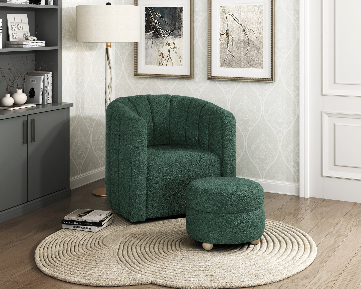 Homelegance Accent Chair Swivel Chair with Ottoman in Green Fabric 1260GN