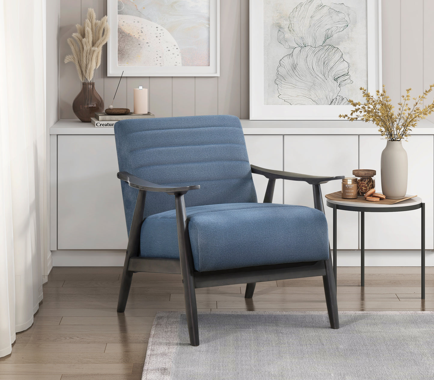 Homelegance Greeley Accent Chair in Blue Velvet with Brick Gray Finish 1287BU-1