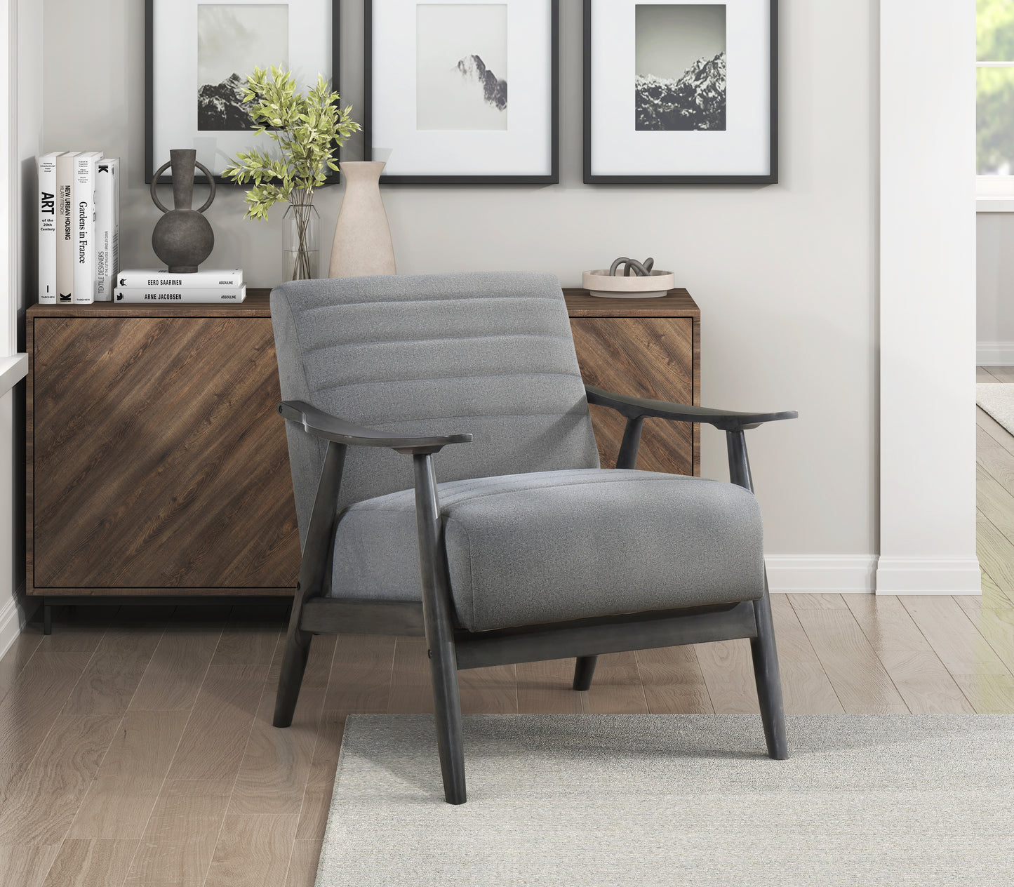 Homelegance Greeley Accent Chair in Gray Velvet with Exposed Wood Frame 1287GY-1