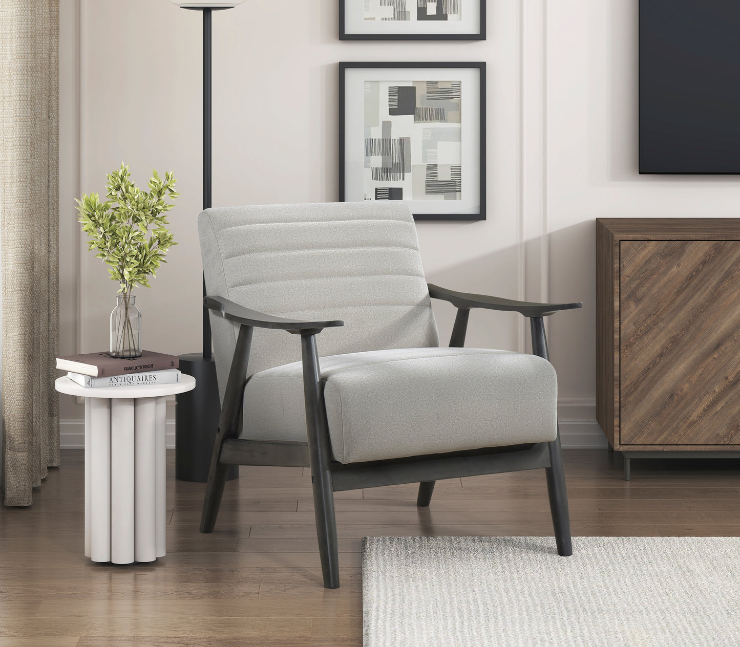Homelegance Greeley Accent Chair in Pearl Velvet with Brick Gray Exposed Wood 1287PE-1