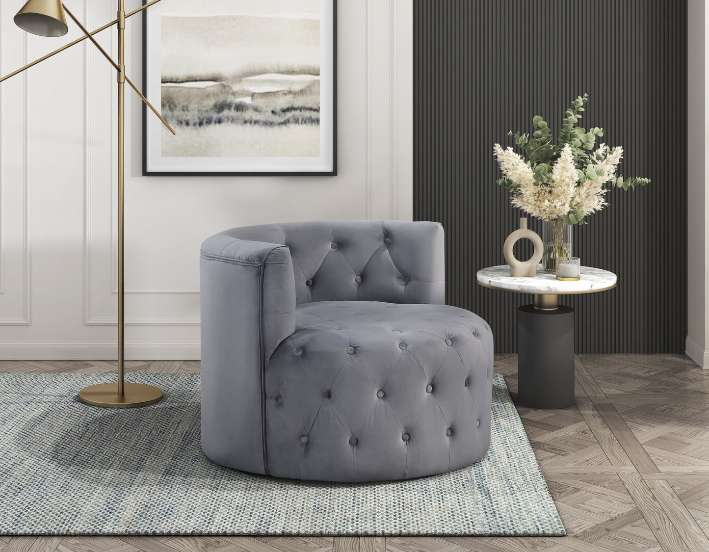 Homelegance Cheswold Swivel Chair in Gray Velvet with Button Tufting 1290GY-1