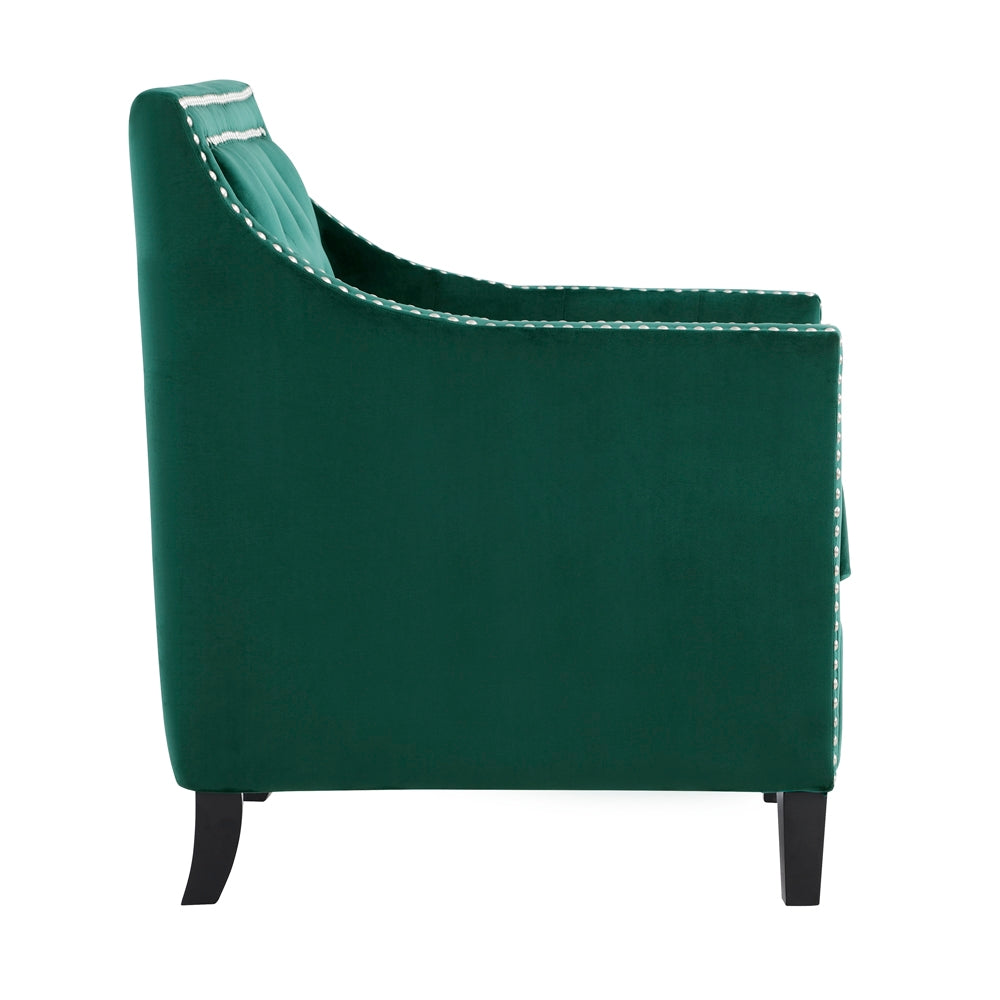 Homelegance Grazioso Accent Chair in Forest Green Velvet with Nailhead Trim 1297FG-1NN