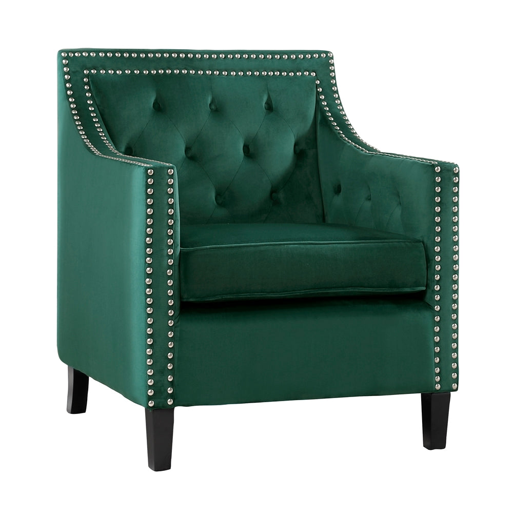 Homelegance Grazioso Accent Chair in Forest Green Velvet with Nailhead Trim 1297FG-1NN