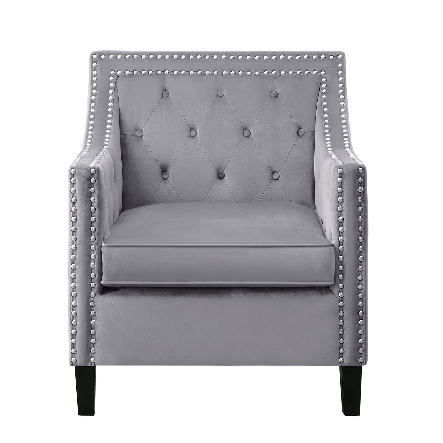 Homelegance Grazioso Accent Chair in Dark Gray Velvet with Button Tufting 1297GY-1NN