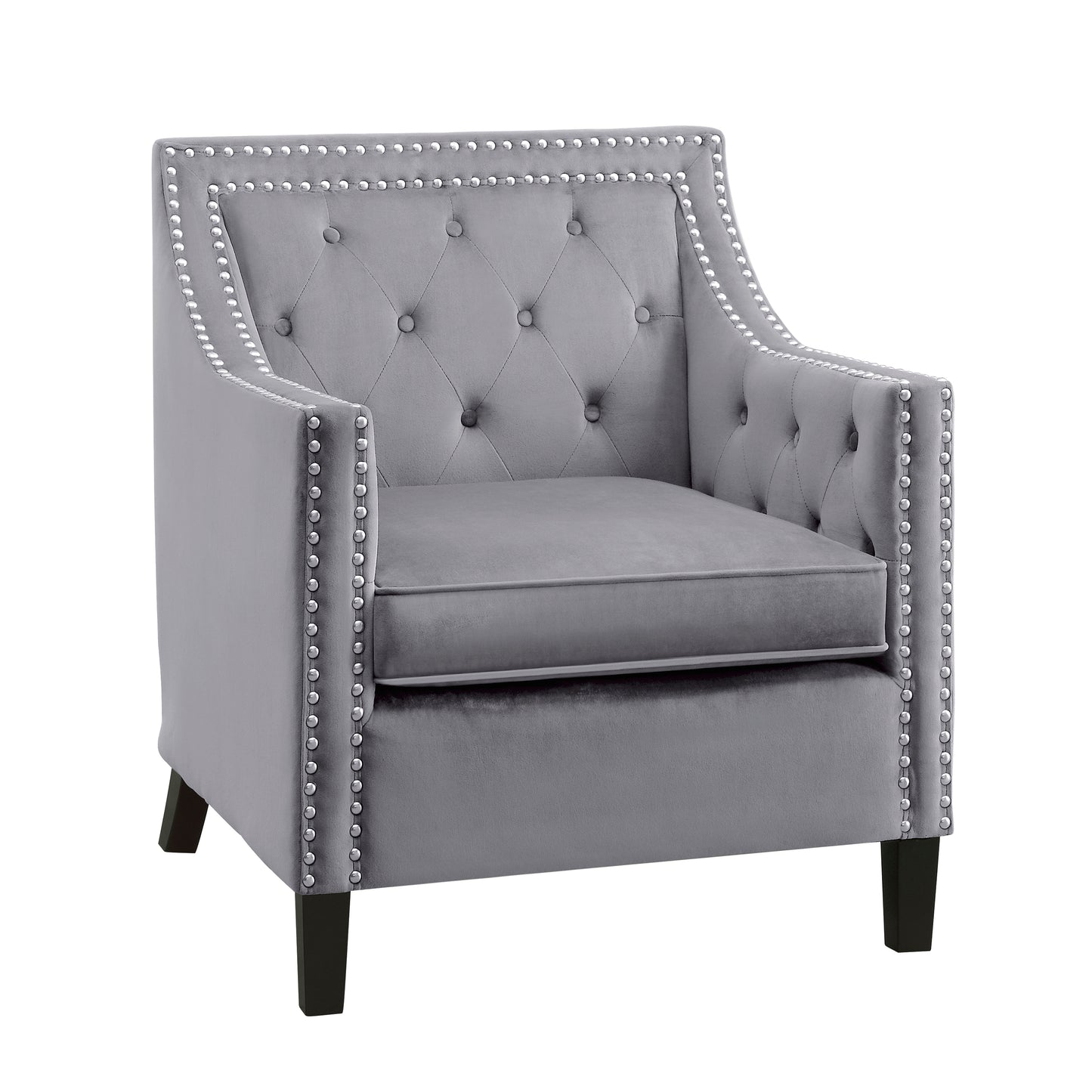 Homelegance Grazioso Accent Chair in Dark Gray Velvet with Button Tufting 1297GY-1NN