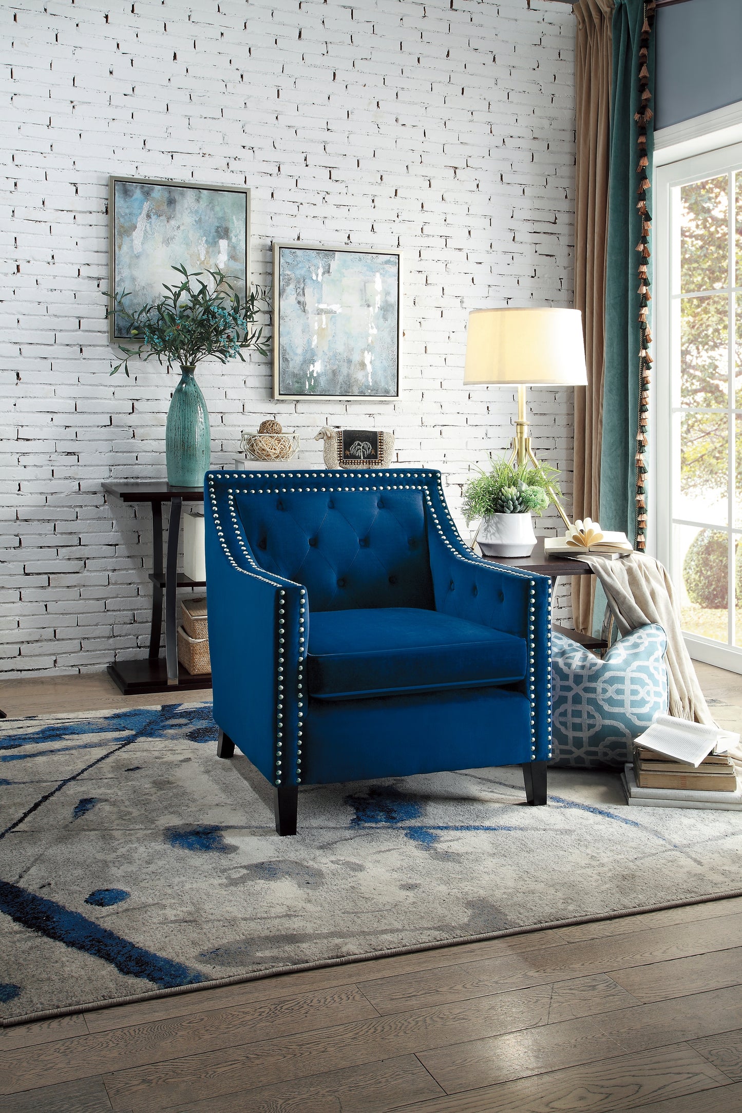 Homelegance Grazioso Accent Chair in Navy Velvet with Button Tufting 1297NV-1NN