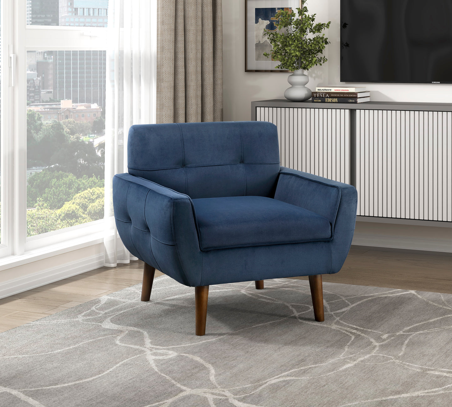 Homelegance Accent Chairs in Blue Velvet 1298BU-1