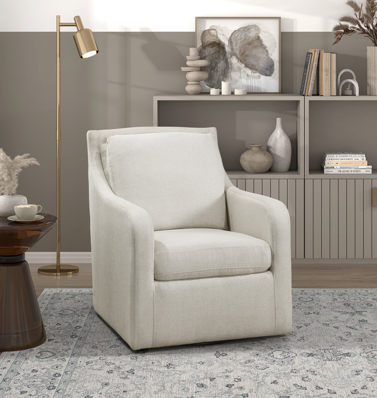 Homelegance Claymont Swivel Accent Chair in Textured Beige Fabric 1299BEG-1