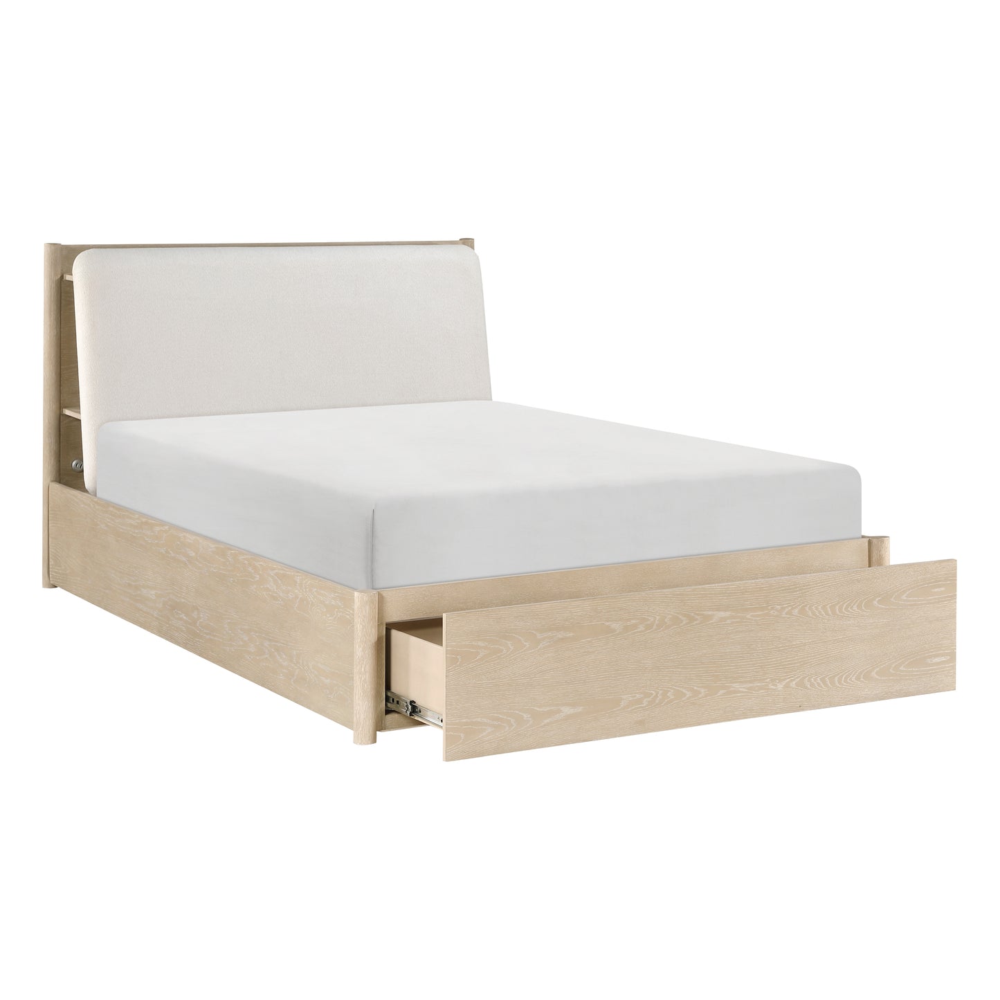 Homelegance Queen Bed Matteo Light Oak with Oyster Upholstery and Storage 1313N-1