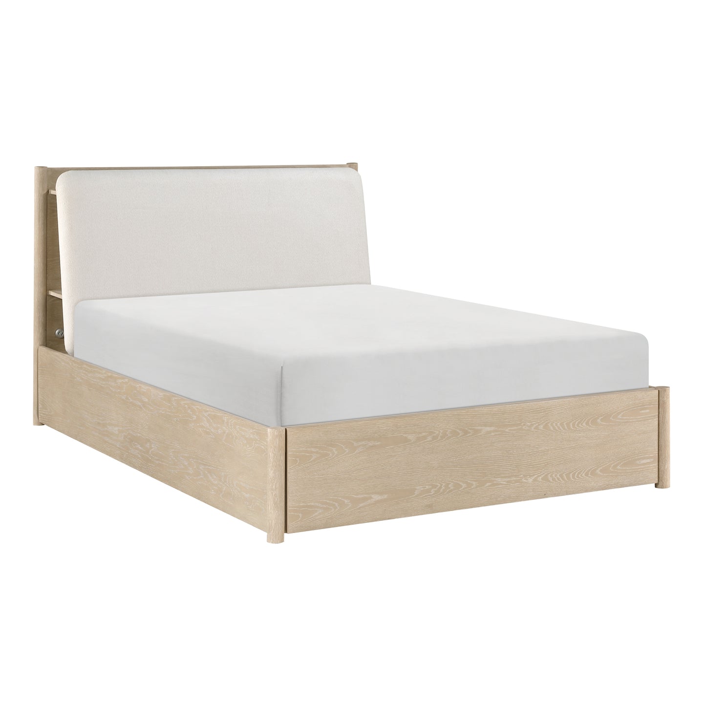 Homelegance Queen Bed Matteo Light Oak with Oyster Upholstery and Storage 1313N-1