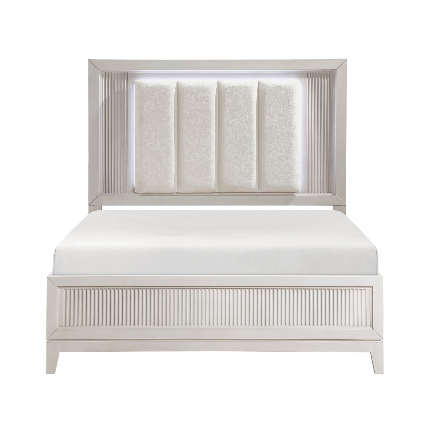 Homelegance Queen Bed Antique White Florence Ivory LED Headboard 1326-1