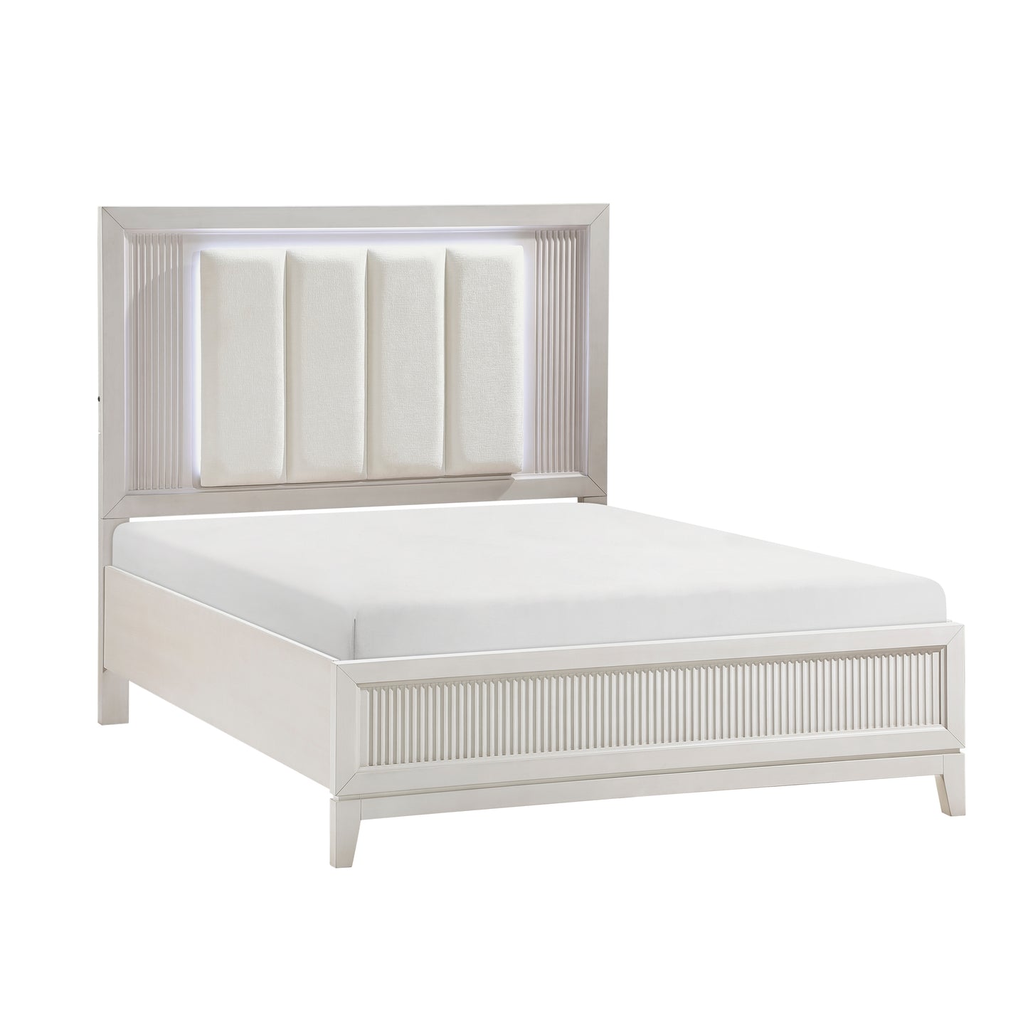 Homelegance Queen Bed Antique White Florence Ivory LED Headboard 1326-1