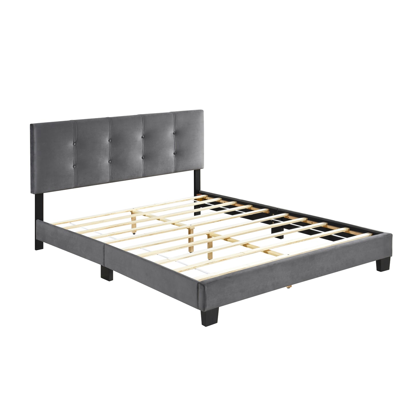 Homelegance Queen Bed Newberry Dark Gray Velvet Upholstery 1350DG-1