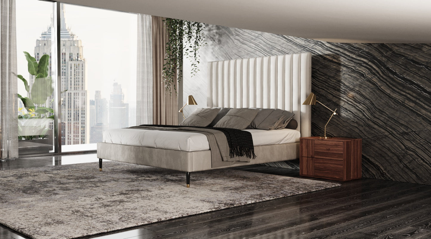 Modrest Hemlock Contemporary White Fabric Bed