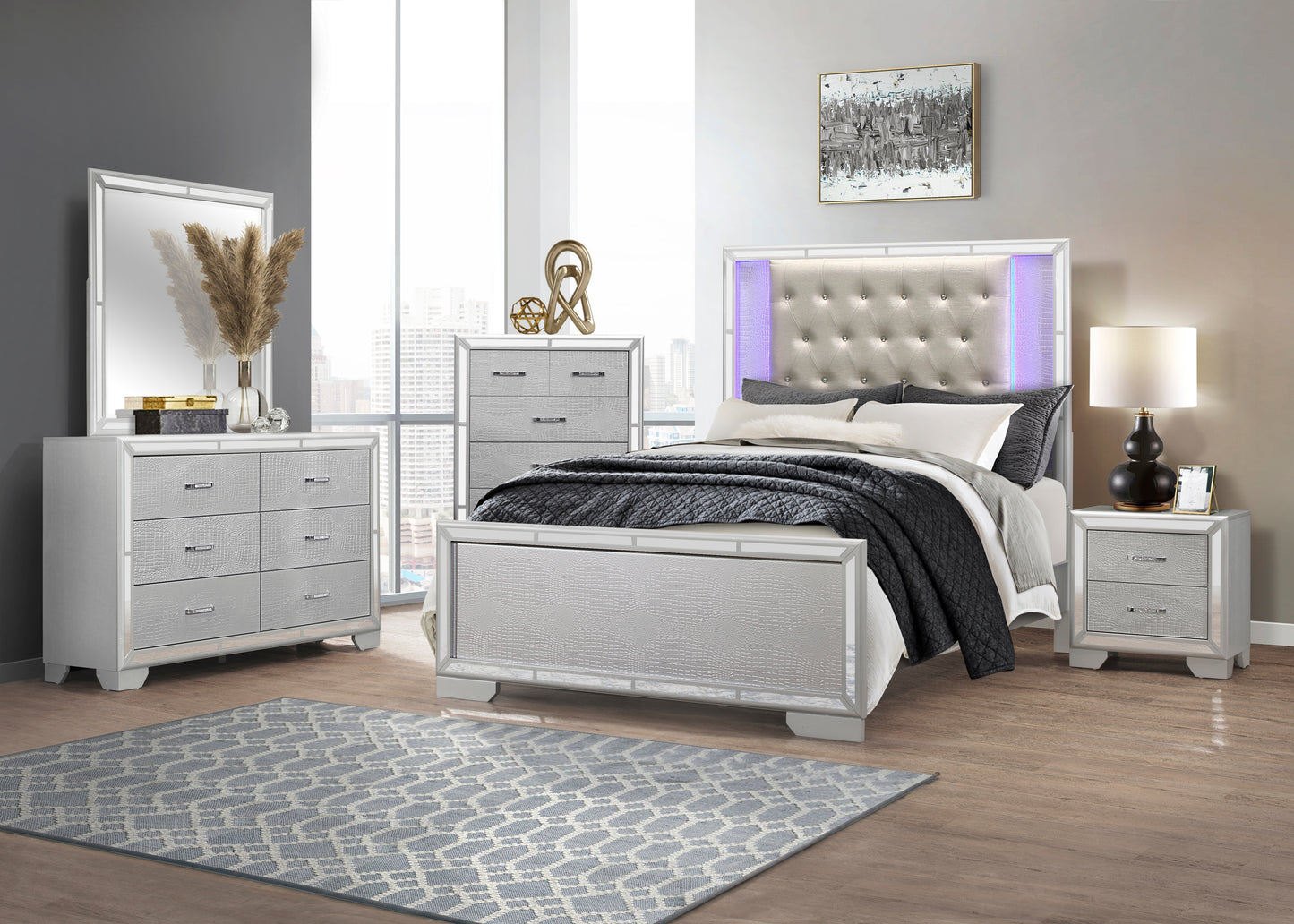 Homelegance Aveline Dresser Silver Finish with Alligator Embossed Veneer 1428SV-5