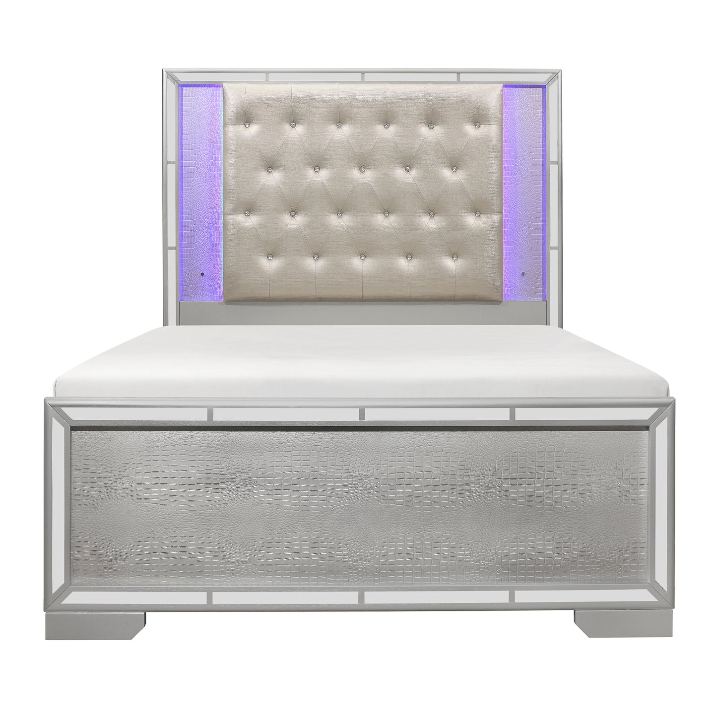 Homelegance Queen Bed Aveline Silver Finish with LED Headboard 1428SV-1