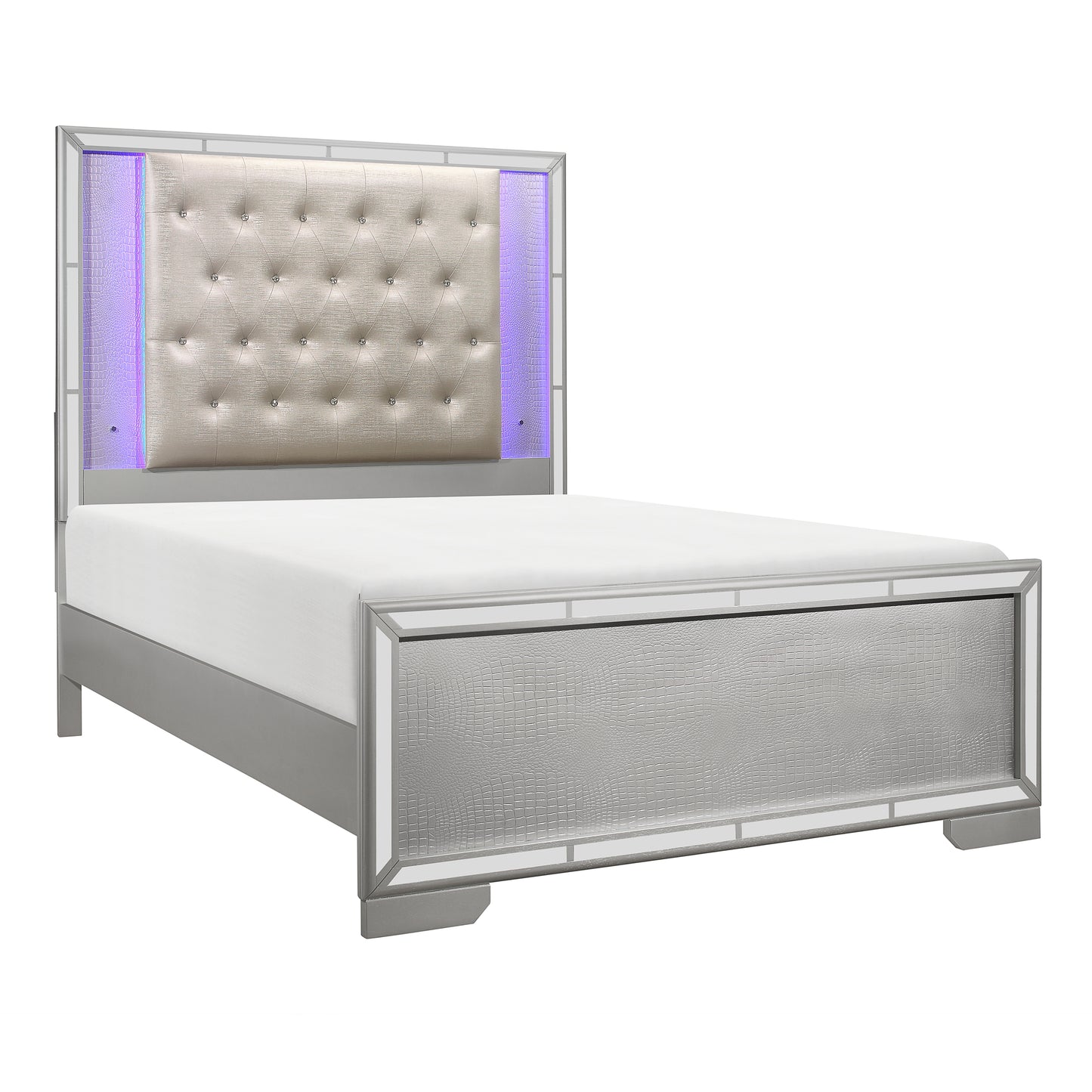 Homelegance Queen Bed Aveline Silver Finish with LED Headboard 1428SV-1