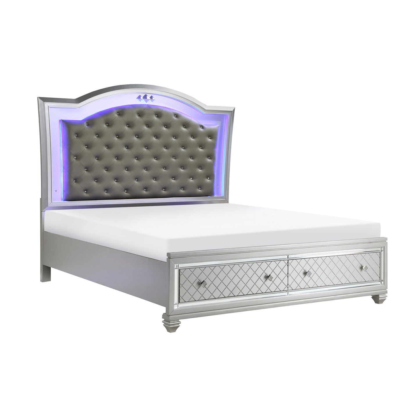 Homelegance Queen Bed Leesa Silver Finish with Storage and LED Headboard 1430-1