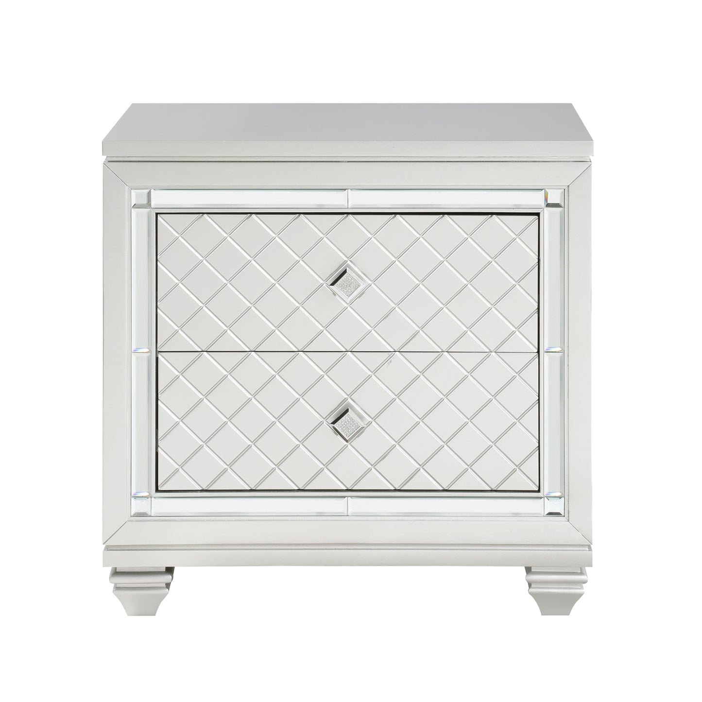 Homelegance Nightstand Leesa Silver Finish with Diamond Pattern Drawer Fronts 1430-4