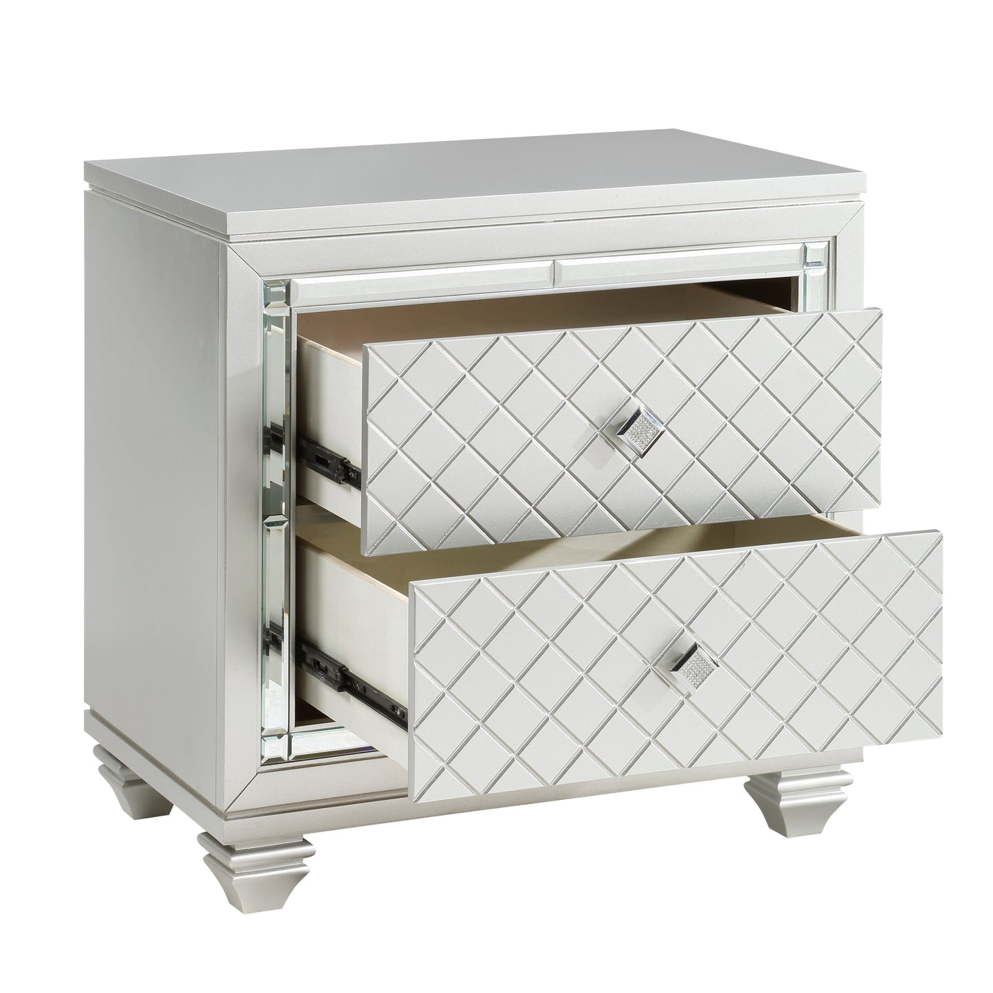 Homelegance Nightstand Leesa Silver Finish with Diamond Pattern Drawer Fronts 1430-4