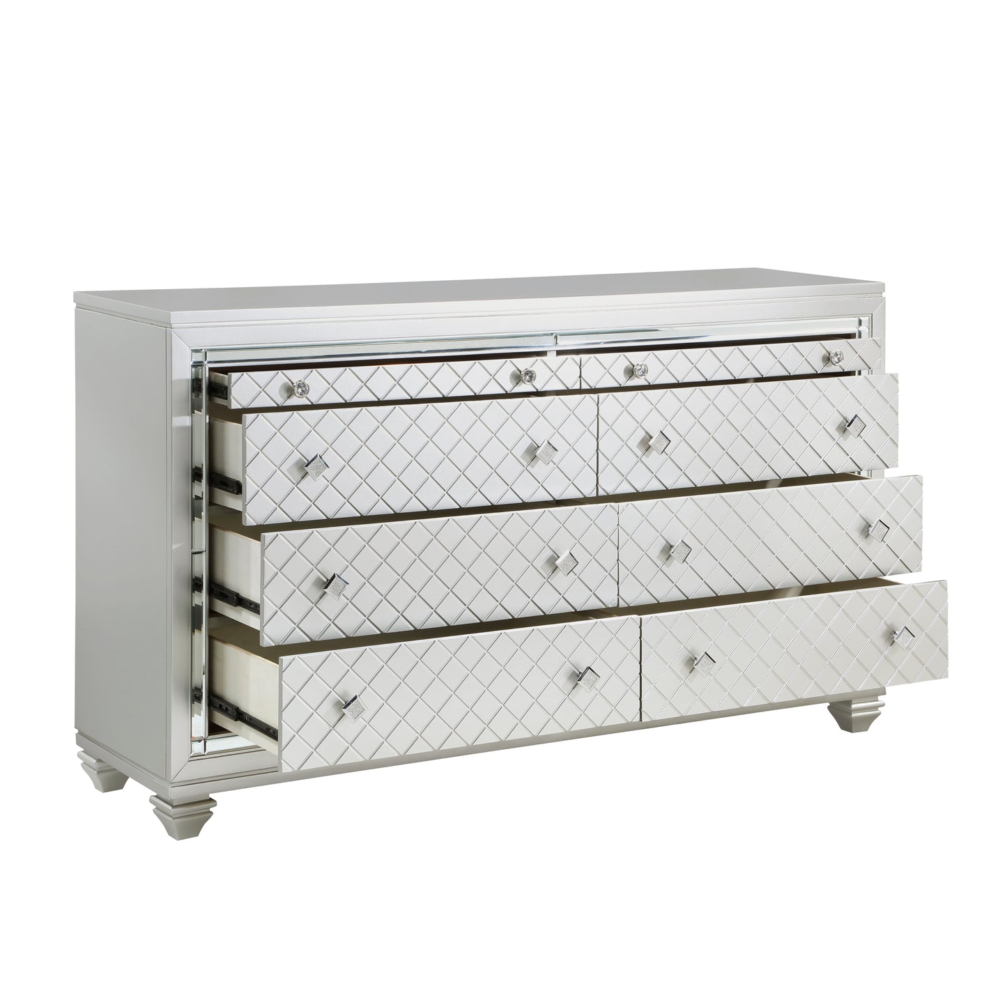 Homelegance Dresser Leesa Silver Finish with Diamond Pattern Drawer Fronts 1430-5