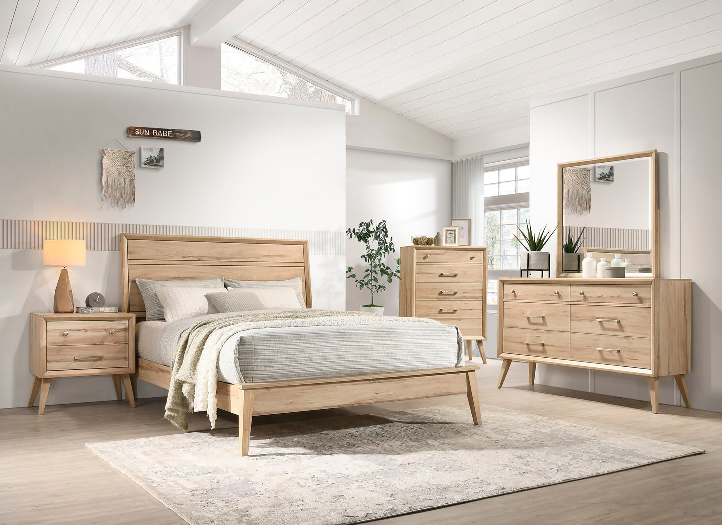 Homelegance Nightstand Marrin Natural Oak Finish with Drawers and Nickel Knobs 1444-4