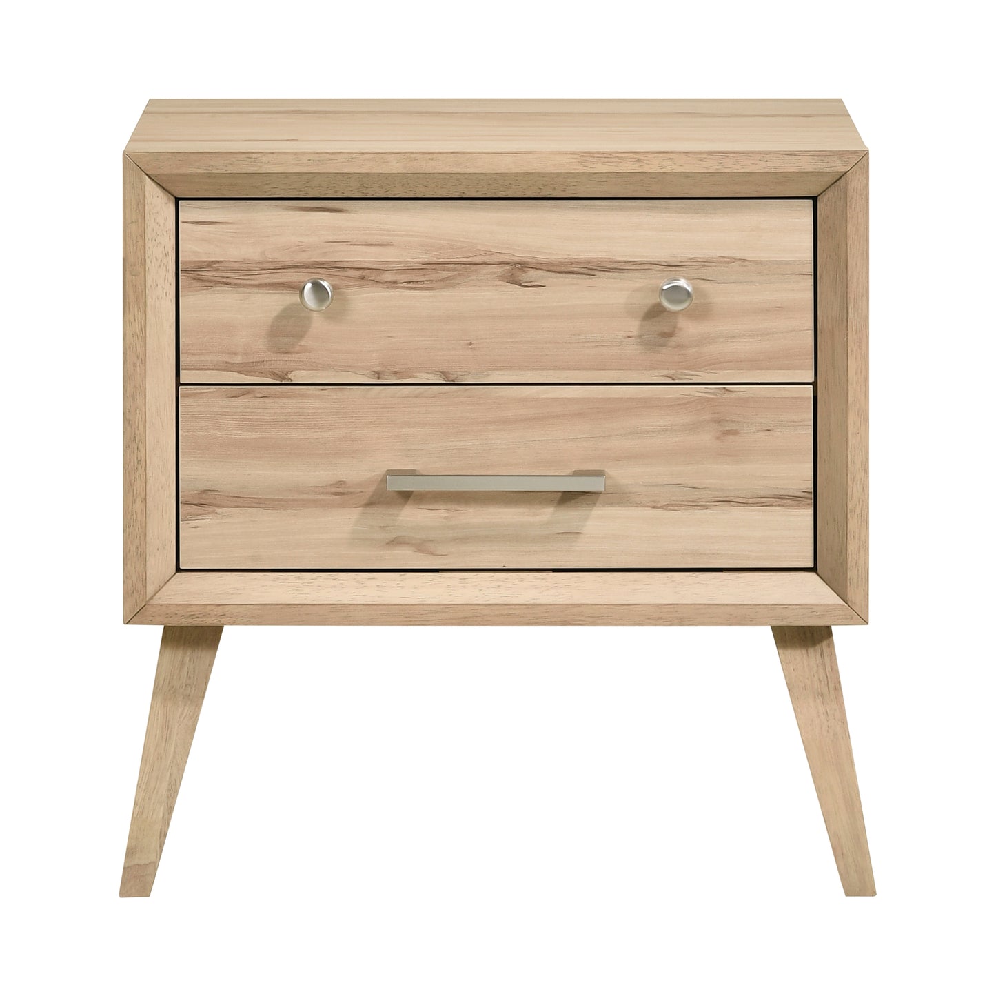 Homelegance Nightstand Marrin Natural Oak Finish with Drawers and Nickel Knobs 1444-4