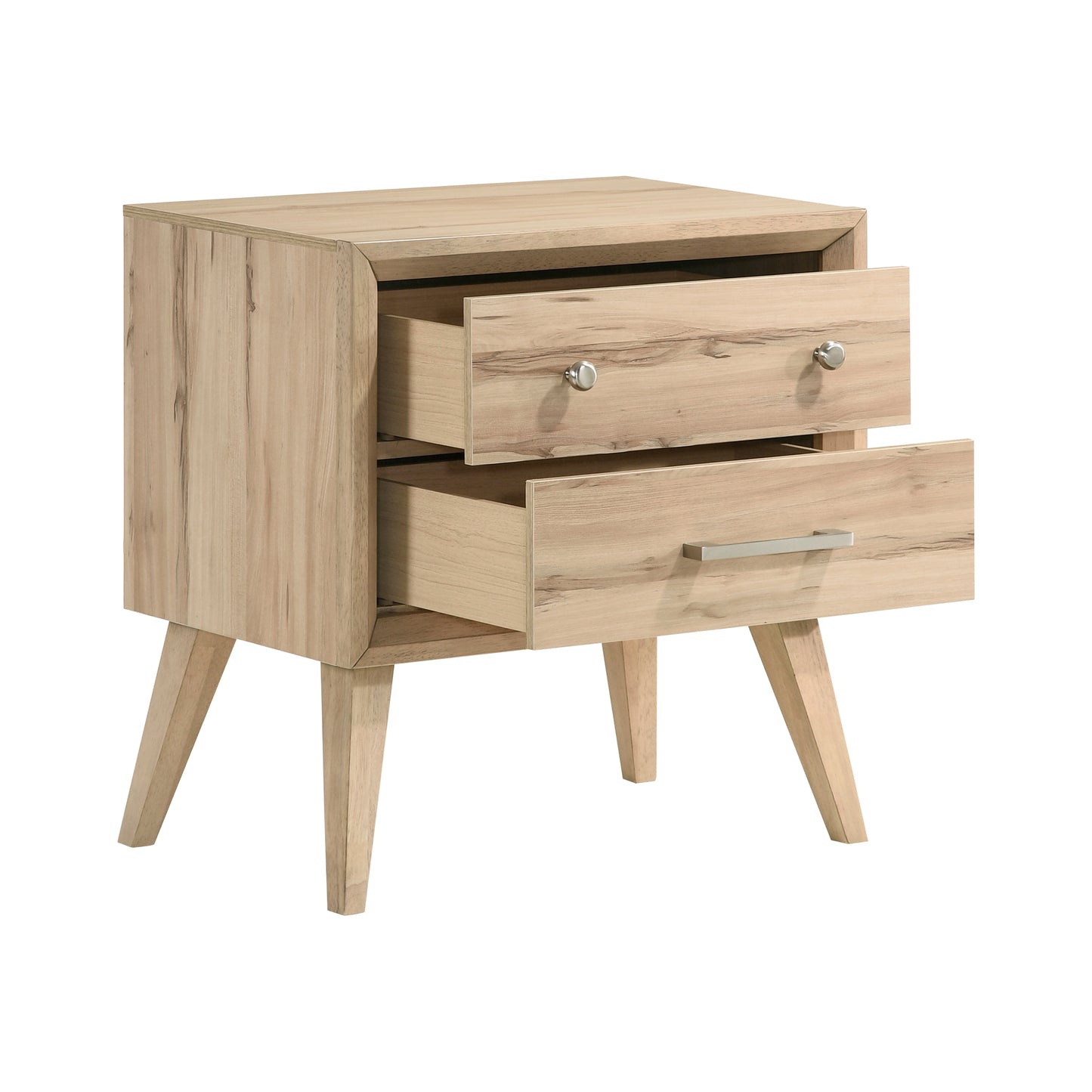 Homelegance Nightstand Marrin Natural Oak Finish with Drawers and Nickel Knobs 1444-4