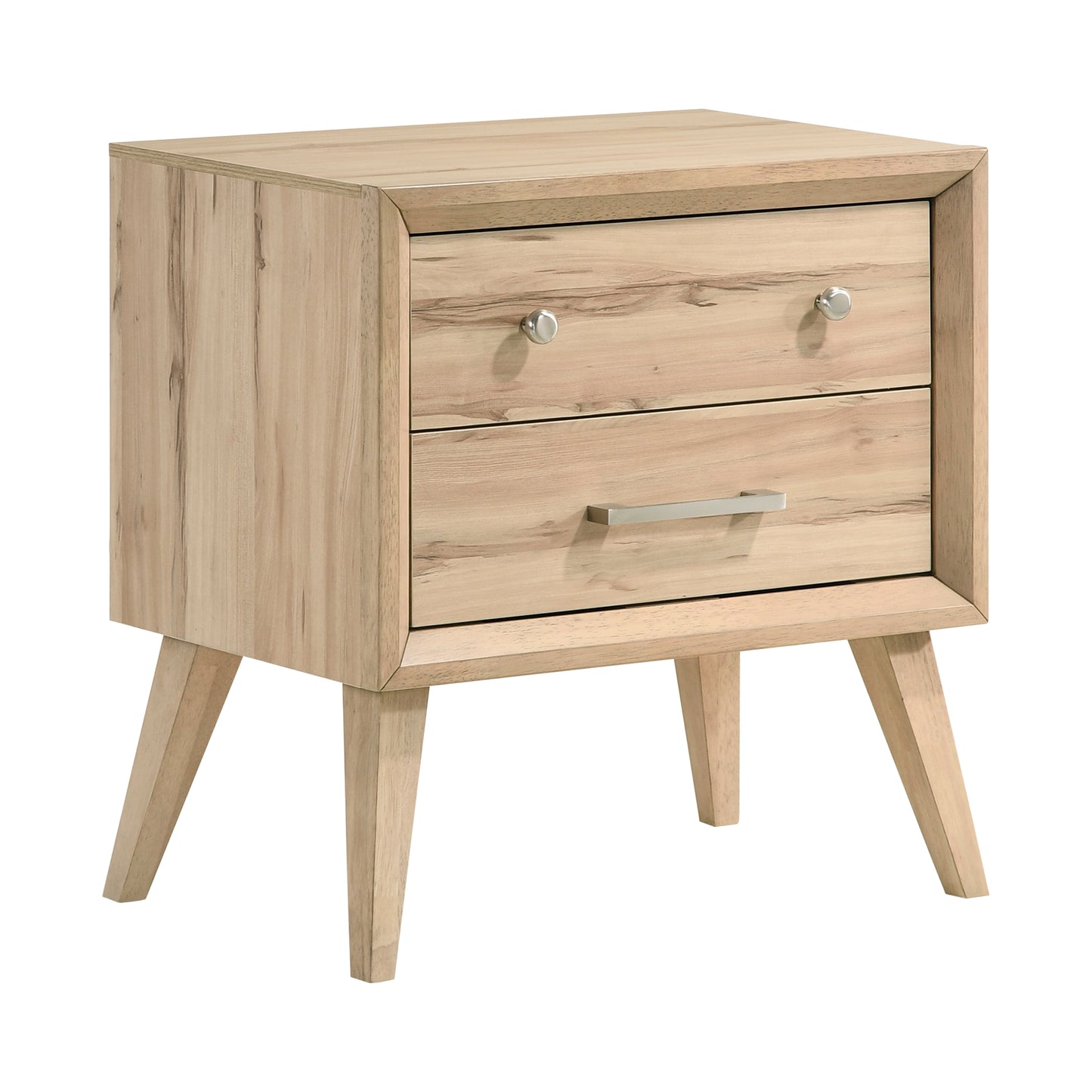 Homelegance Nightstand Marrin Natural Oak Finish with Drawers and Nickel Knobs 1444-4