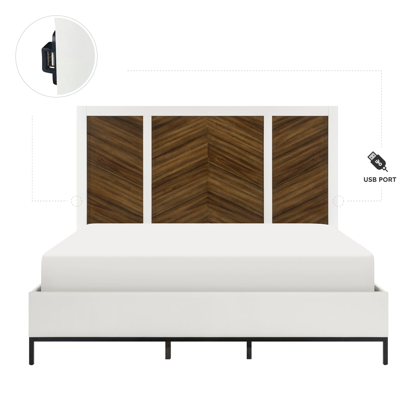Homelegance Queen Bed Oslo Walnut White Finish with USB Ports 1456-1