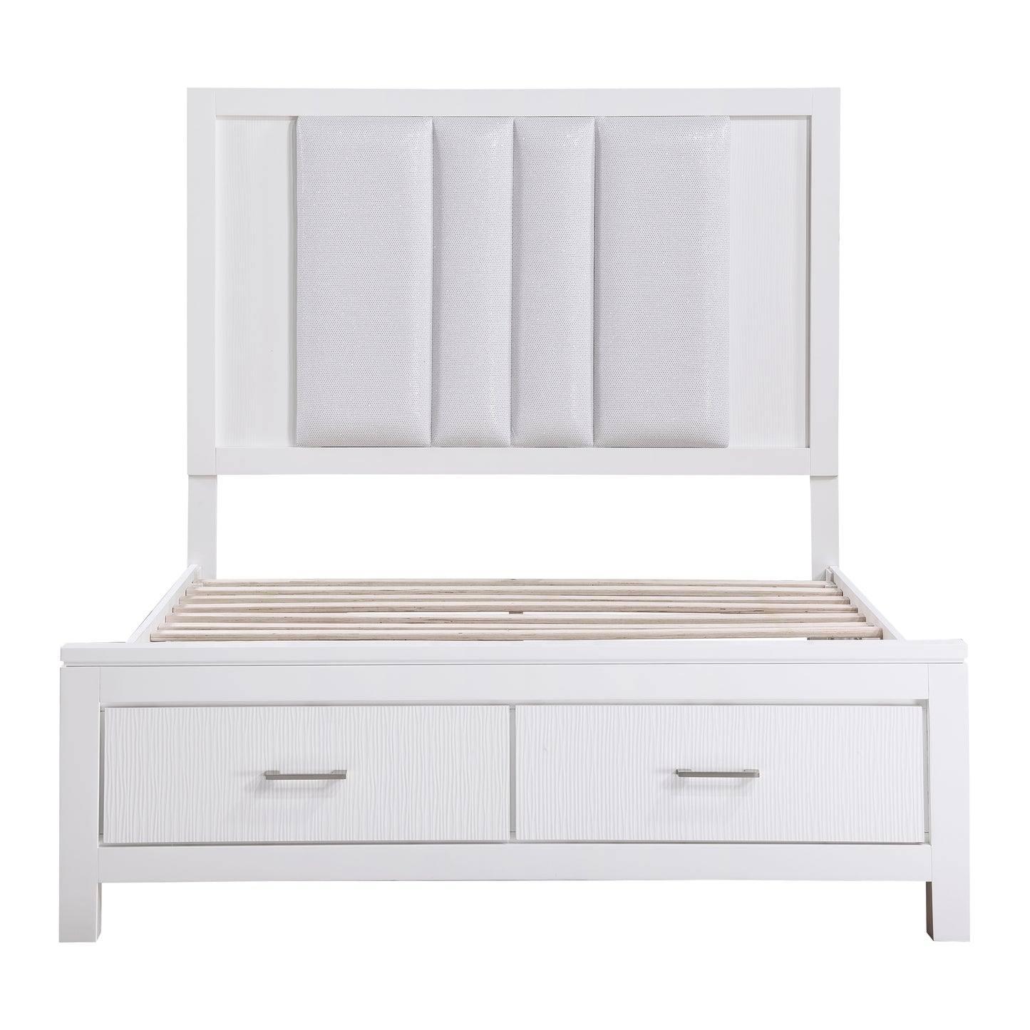 Homelegance Queen Bed Prism White Finish with Storage Drawers and LED Lighting 1486-1