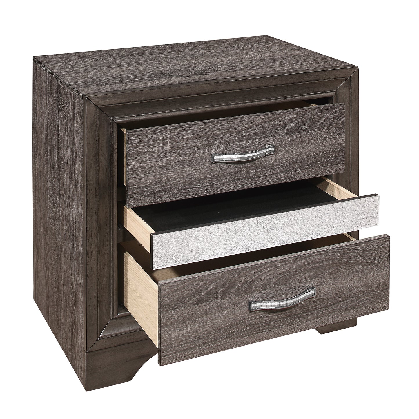 Homelegance Nightstand Luster Gray Silver Glitter Finish with Jewelry Drawer 1505-4