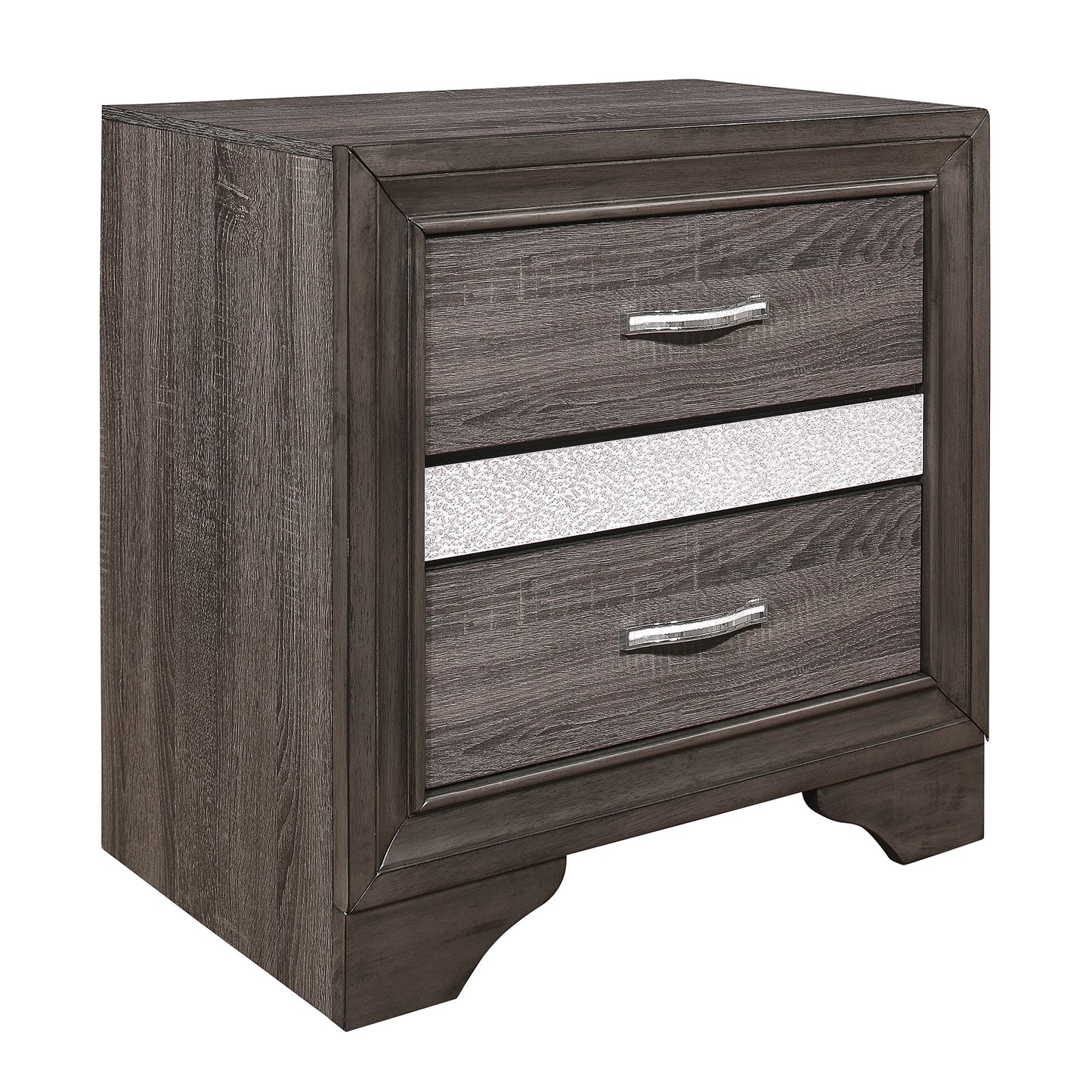 Homelegance Nightstand Luster Gray Silver Glitter Finish with Jewelry Drawer 1505-4