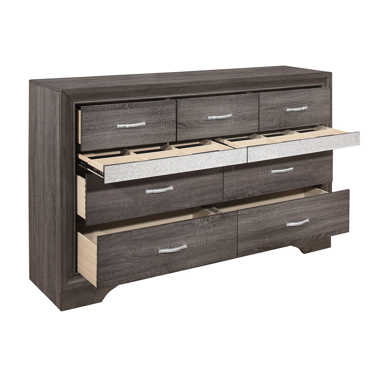 Homelegance Dresser in Luster Gray with Glitter Accents and Chrome Pulls 1505-5