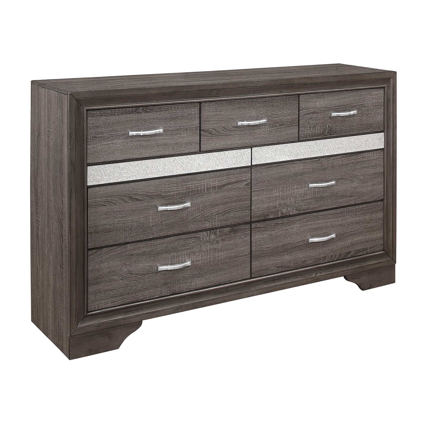 Homelegance Dresser in Luster Gray with Glitter Accents and Chrome Pulls 1505-5