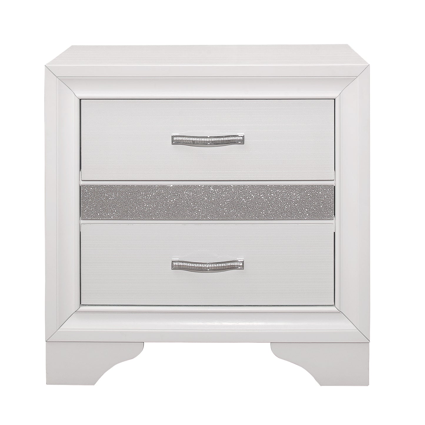 Homelegance Nightstand Luster White Silver Finish with Hidden Jewelry Drawer 1505W-4