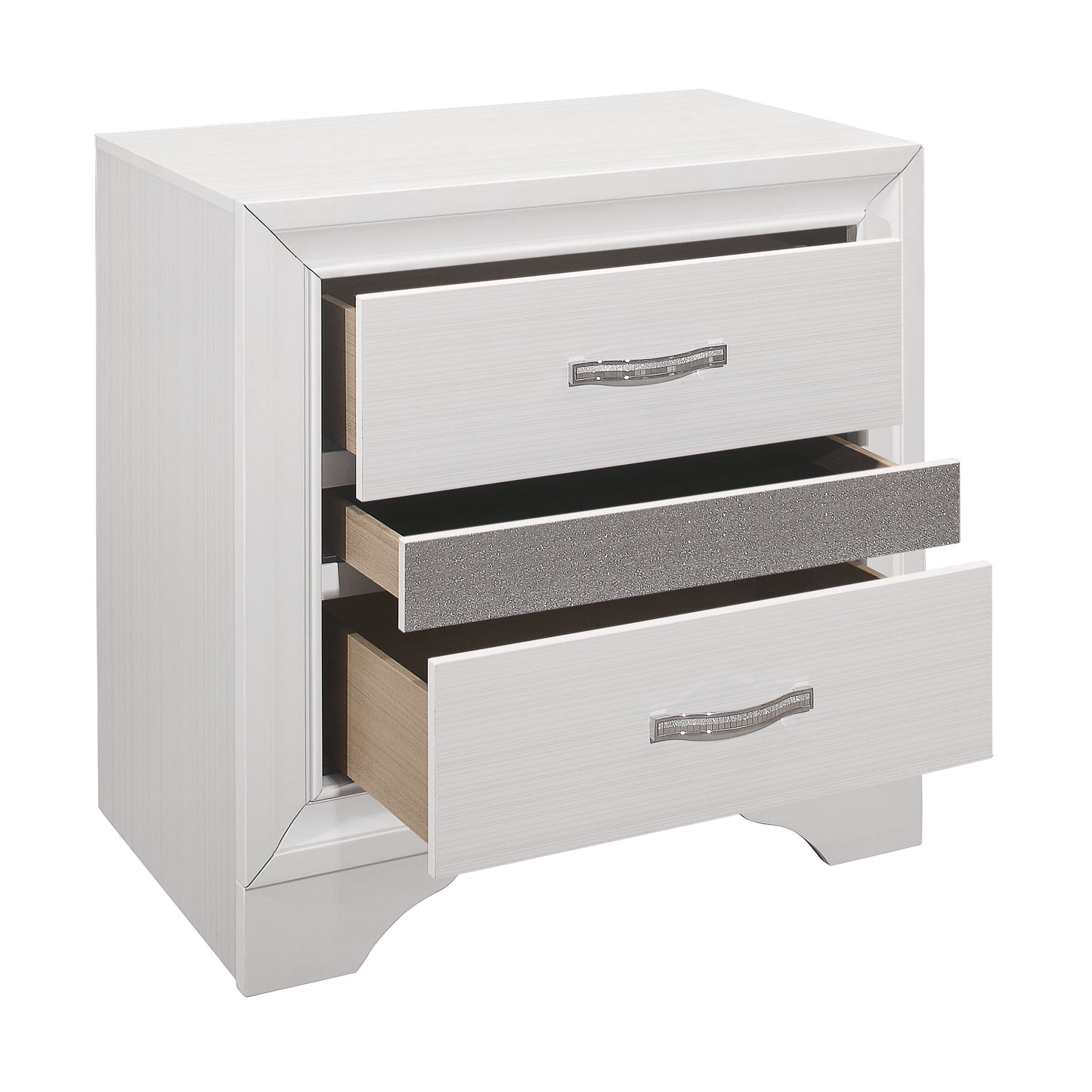 Homelegance Nightstand Luster White Silver Finish with Hidden Jewelry Drawer 1505W-4