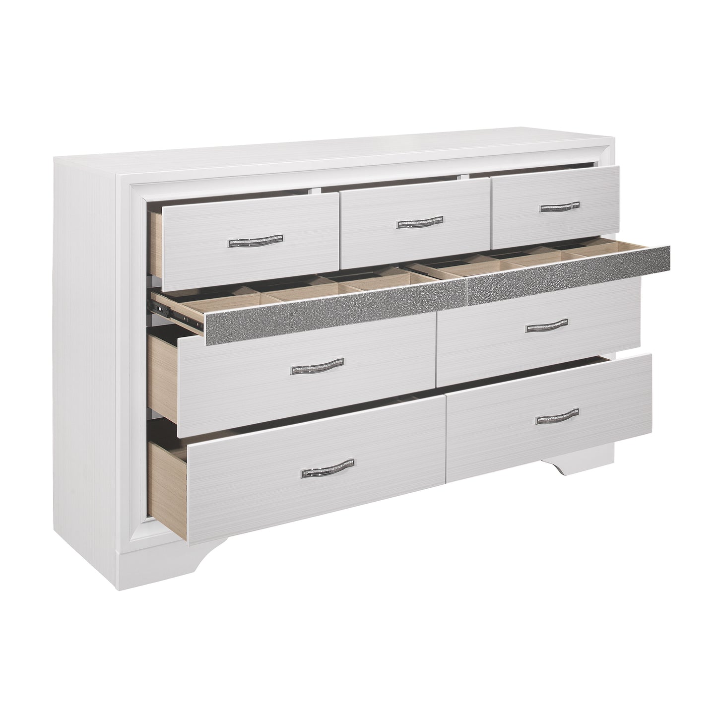 Homelegance Dresser Luster White Silver Glitter Finish Elegant Storage Solution 1505W-5