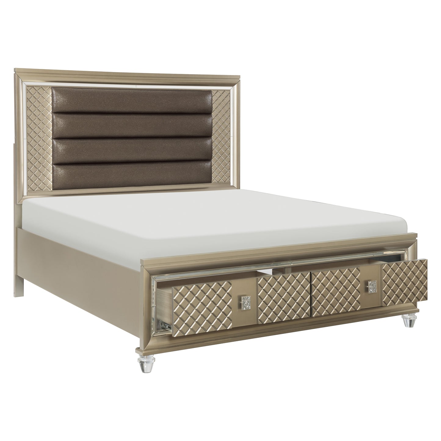 Homelegance Queen Bed Loudon Champagne Metallic Finish with Storage 1515-1