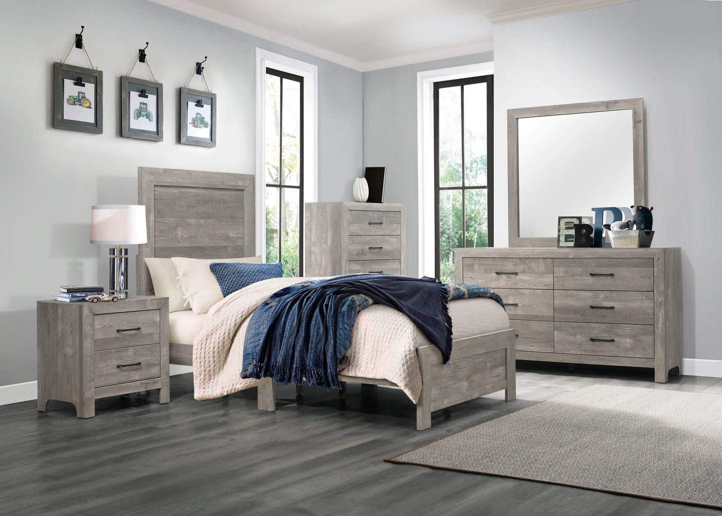 Homelegance Chest Corbin Gray Finish with 5 Drawers and Black Nickel Pulls 1534GY-9