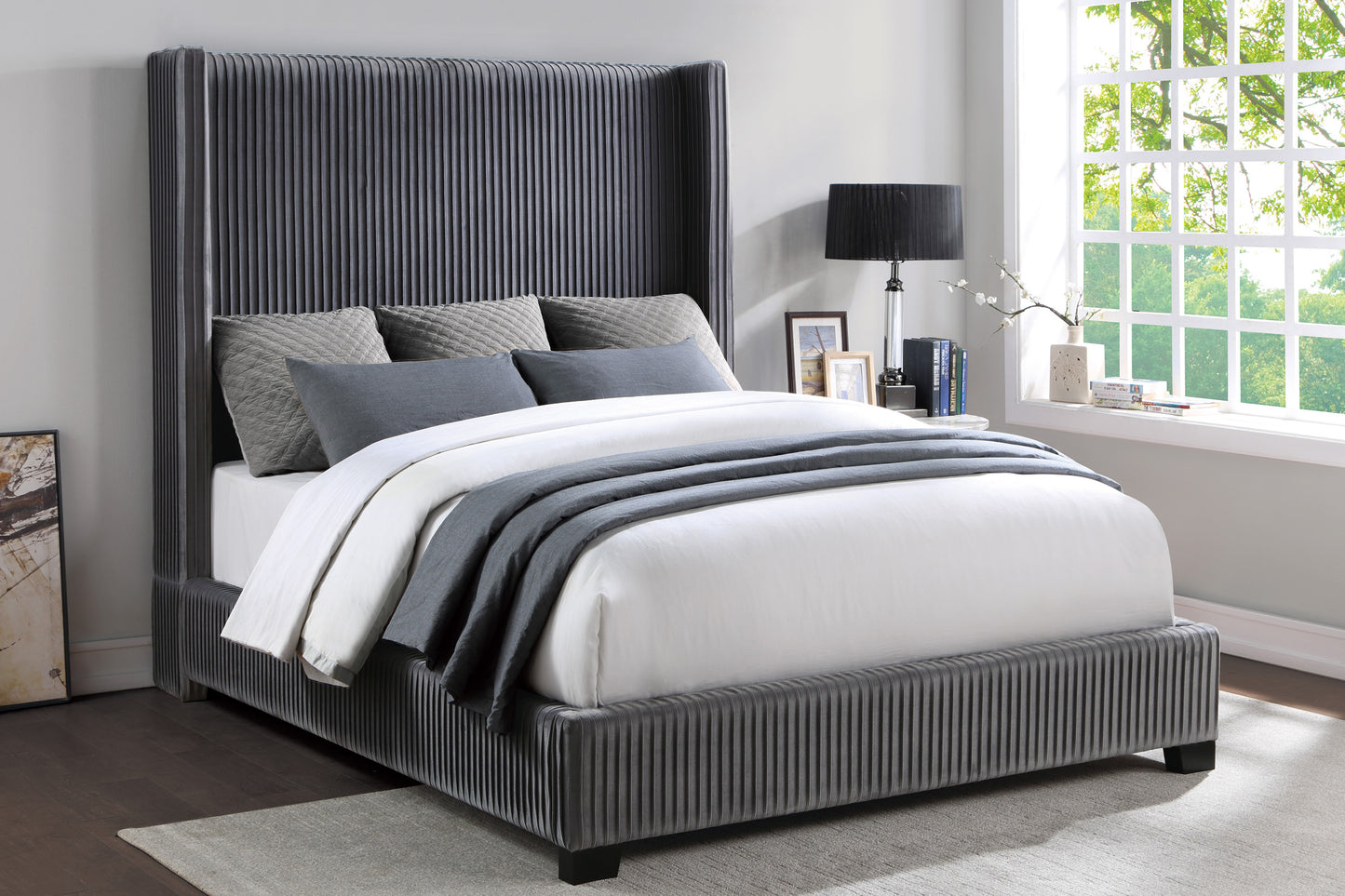 Homelegance Queen Bed Glenbury Dark Gray Velvet Upholstery 1547-1