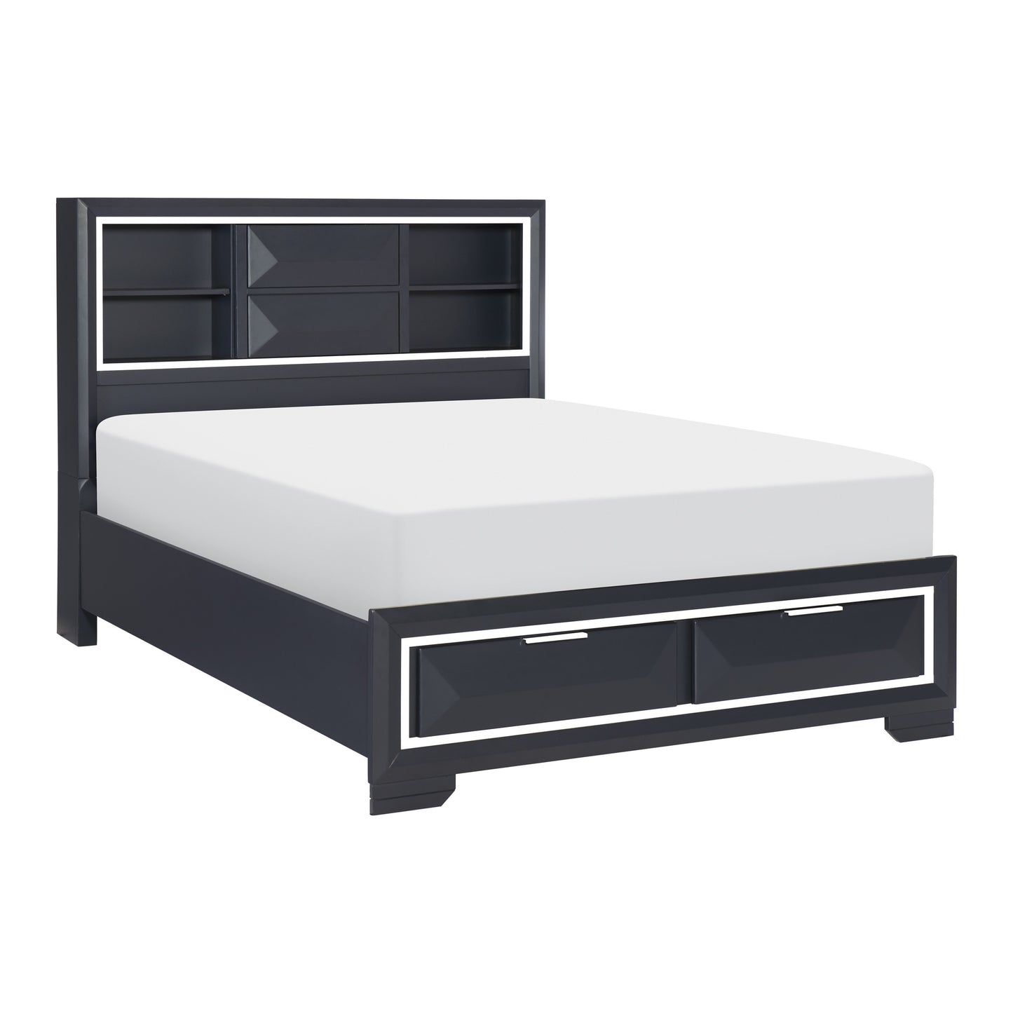 Homelegance Queen Bed Rosemont Midnight Blue with Storage and Bookcase Headboard 1553-1