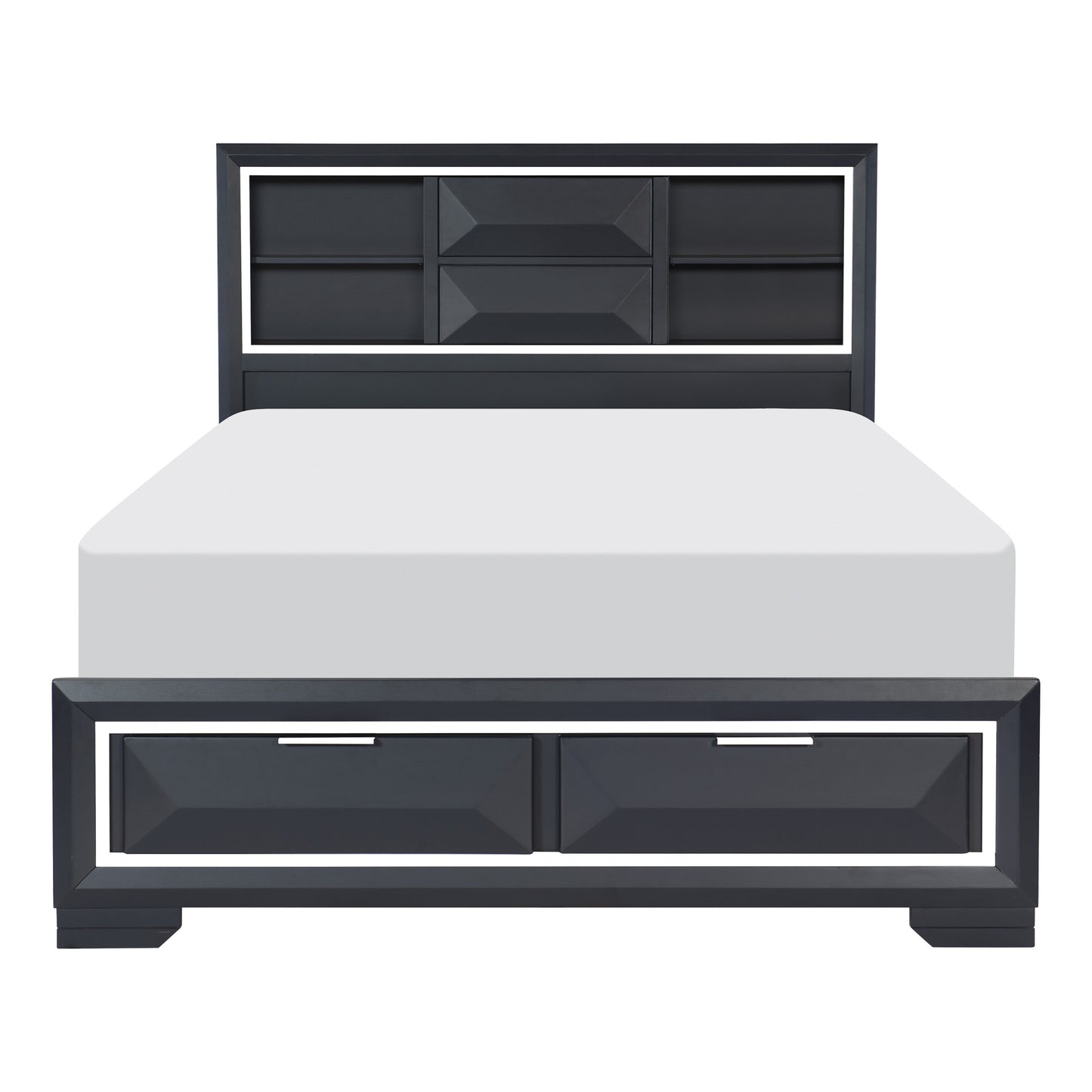 Homelegance Queen Bed Rosemont Midnight Blue with Storage and Bookcase Headboard 1553-1
