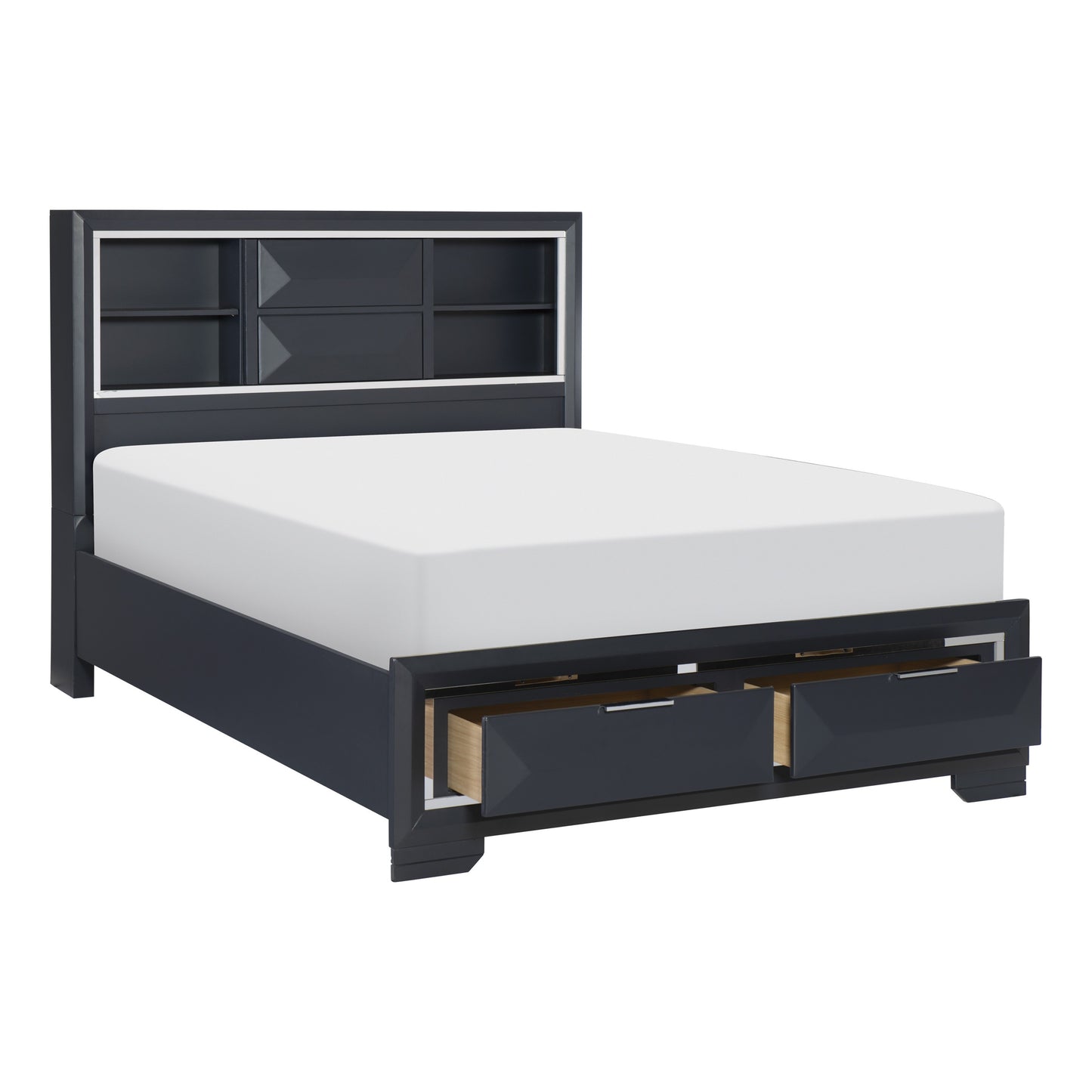 Homelegance Queen Bed Rosemont Midnight Blue with Storage and Bookcase Headboard 1553-1