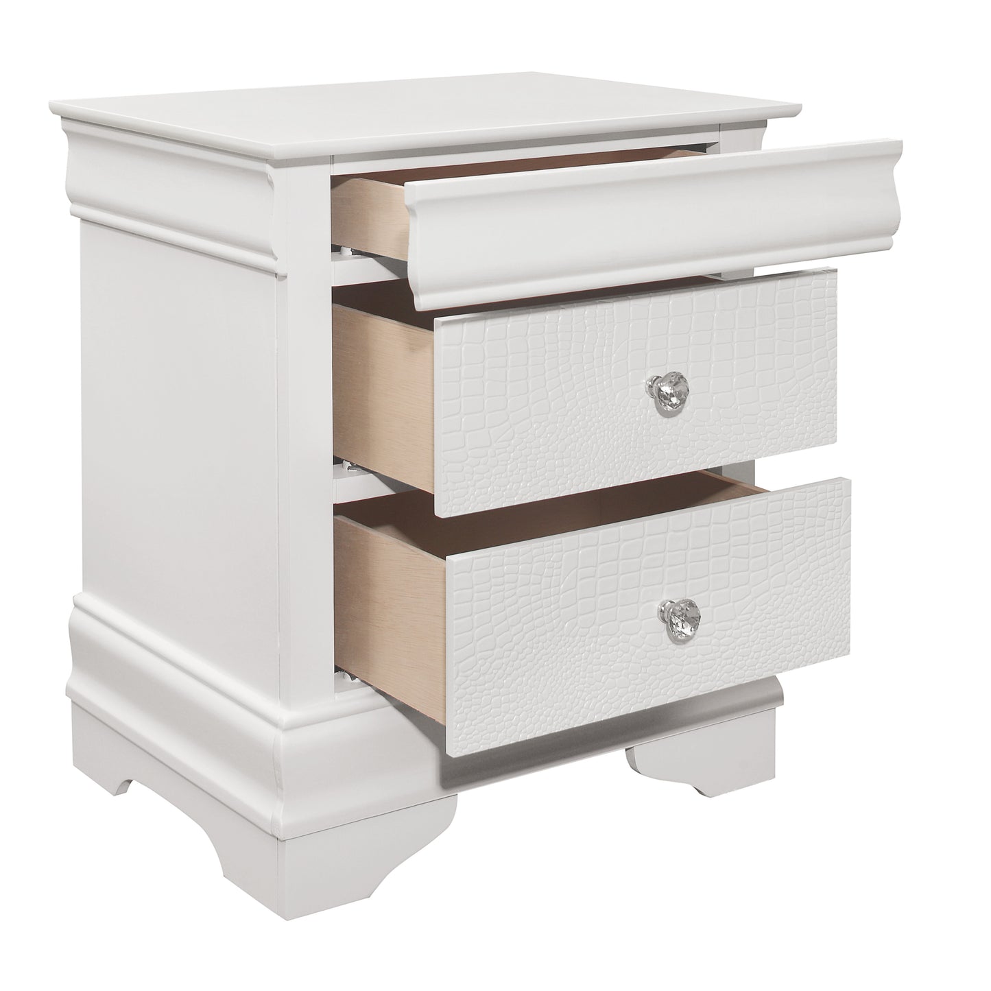 Homelegance Nightstand Lana White Finish with Crystal Knobs 1556W-4