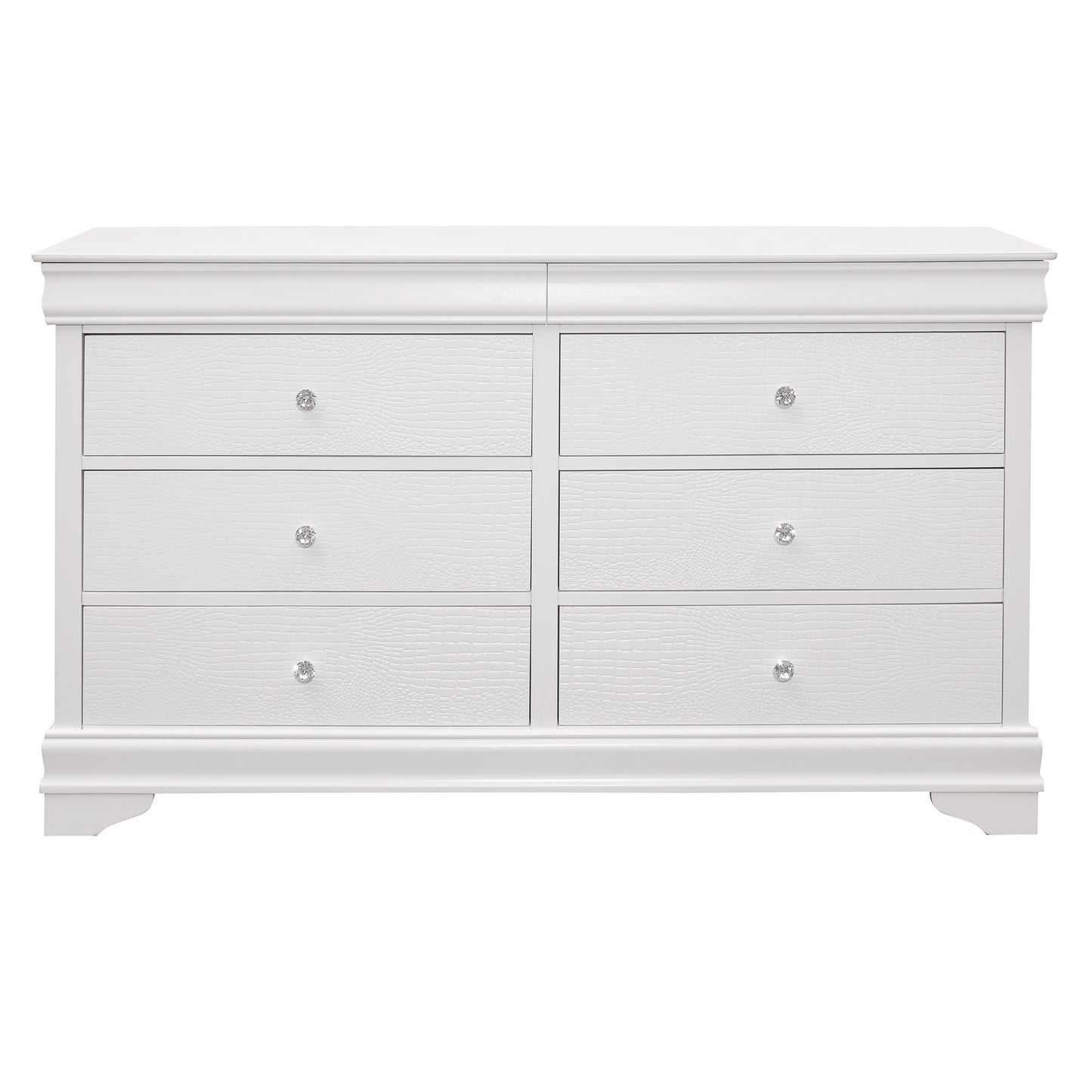 Homelegance Dresser Lana White Finish with Crystal Knobs and Alligator Texture 1556W-5