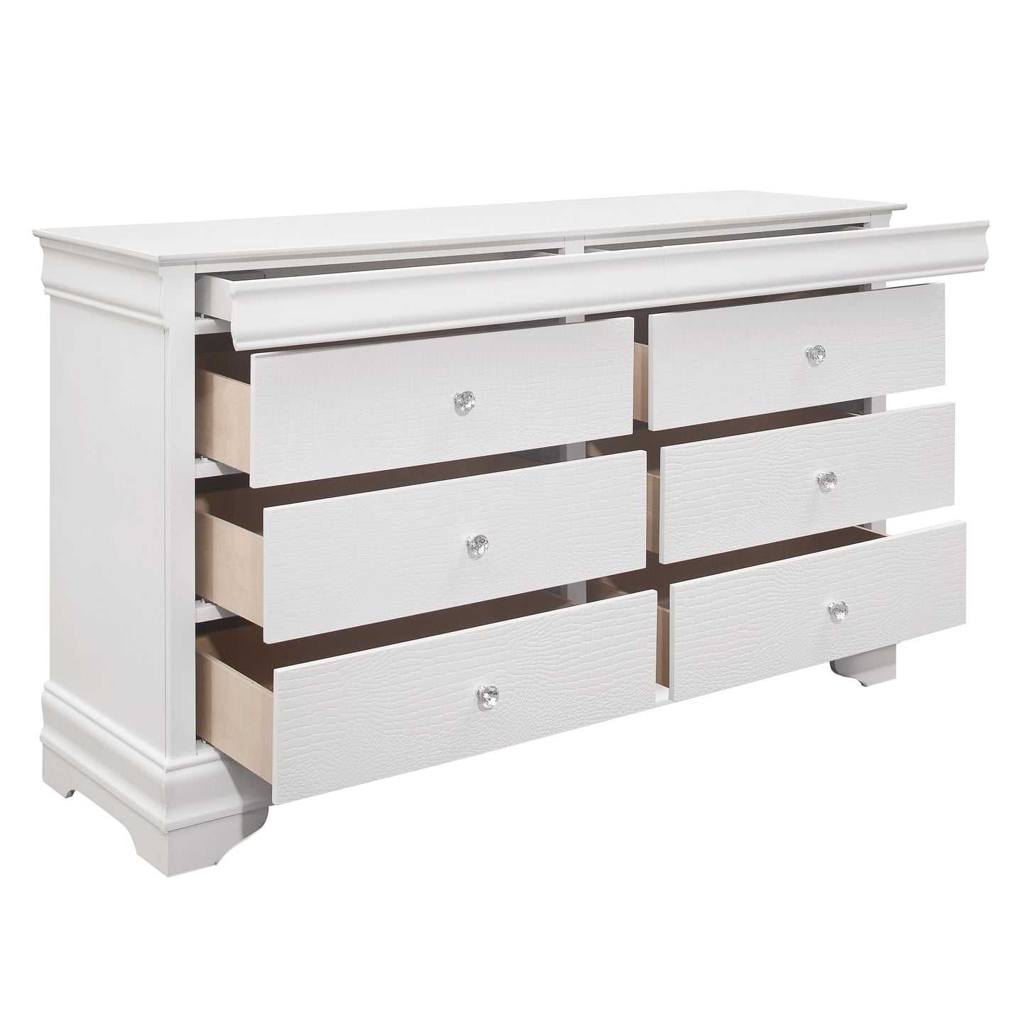 Homelegance Dresser Lana White Finish with Crystal Knobs and Alligator Texture 1556W-5