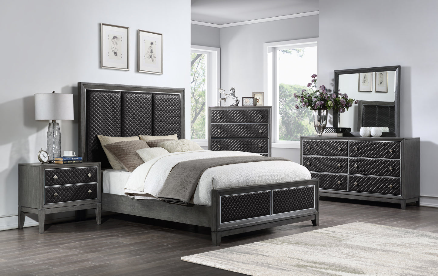 Homelegance Dresser West End Gray Finish with Diamond Patterned Fronts 1566GY-5