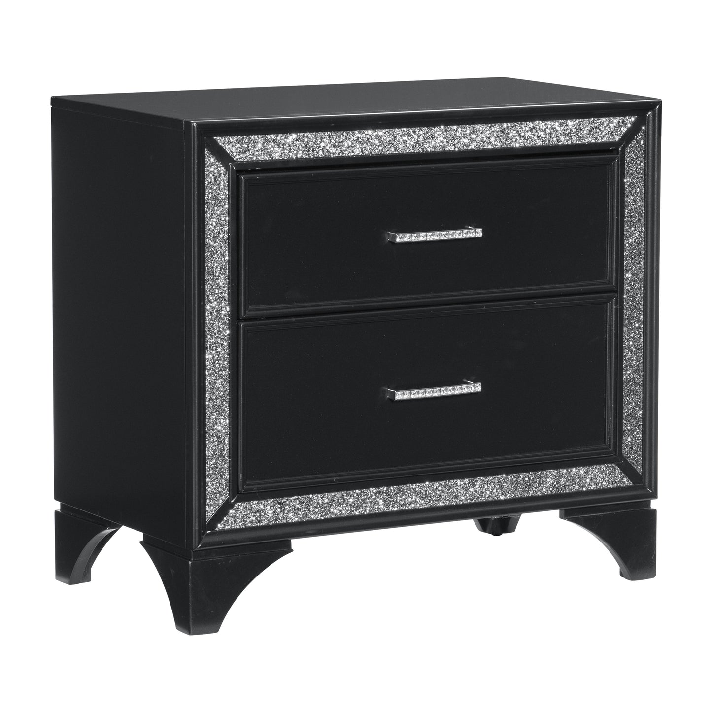 Homelegance Nightstand Salon Black Pearlescent Finish with Silver Trim 1572BK-4
